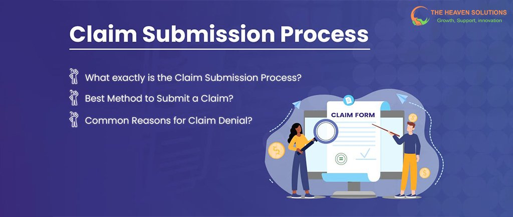Claims Submission follow-up process showing verify insurance, patient info, charges, submit claims, compliance checks, reconciliation, patient statements, and follow-up